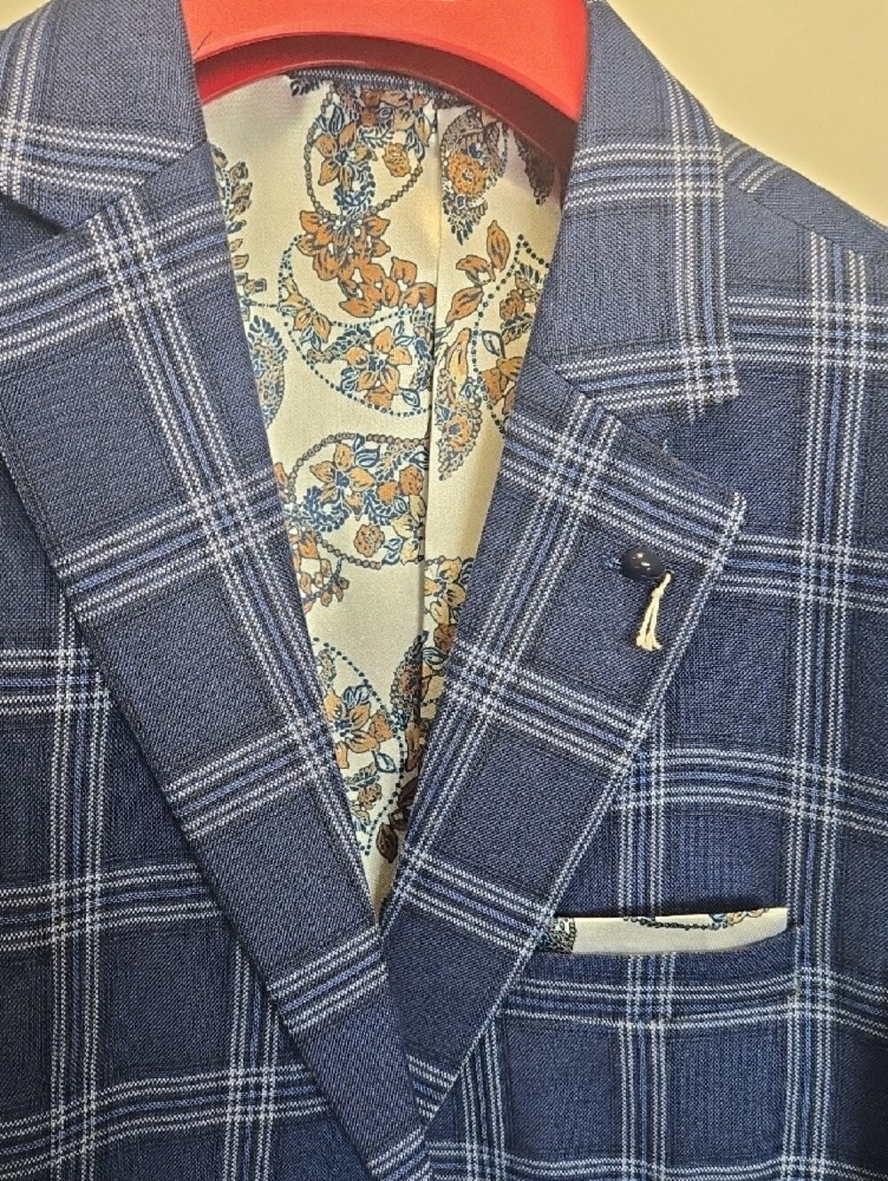 Men's Navy Windowpane Blazer by - Picture 2 of 5
